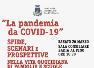 “La pandemia da Covid-19: scenari, sfide, prospettive nella vita quotidiana di famiglie e scuole”: conferenza a Badia al Pino nell’ambito delle iniziative promosse dal Comune di Civitella in occasione della Giornata della Donna