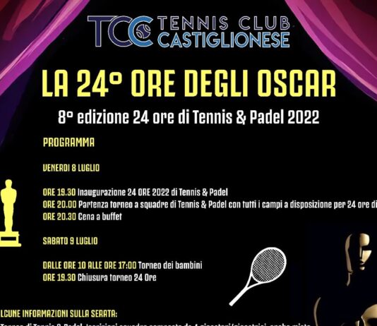 Tennis Club castiglionese: venerdì 24 ore di Tennis e Padel
